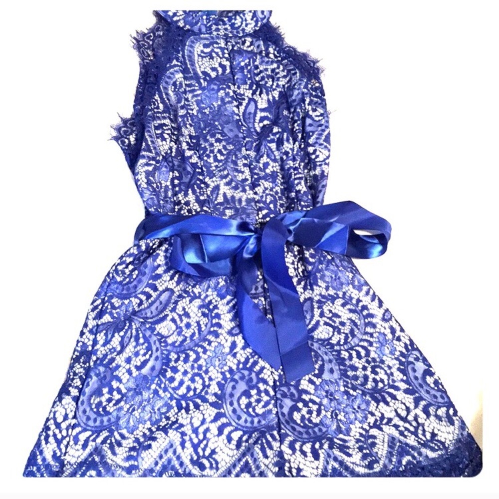 Royal Blue Lace Romper with tie bow